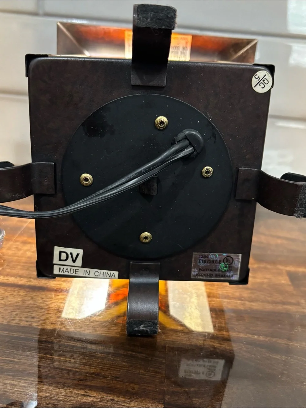Amber and Black Stained Glass Lantern Accent Lamp - Craftsman Style